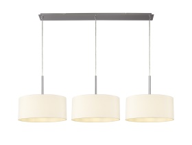 DK0593  Baymont 40cm Shade 3 Light Pendant Satin Nickel, Ivory Pearl/White